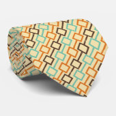 ティール(緑がかった色)ブラウンオレンジレトロ幾何学模様 ネクタイ (ロール)