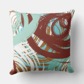 ティール（緑がかった色）ブラウンスパイラルデザインレトロ装飾用クッション クッション (裏面)