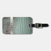 ティール(緑がかった色)ブラウンデジタルレザーチタン金属モノグラム ラゲッジタグ (正面横)