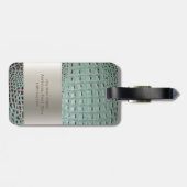 ティール(緑がかった色)ブラウンデジタルレザーチタン金属モノグラム ラゲッジタグ (裏面横)