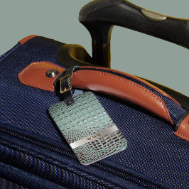 ティール（緑がかった色）ブラウンデジタルレザーチタン金属モノグラム ラゲッジタグ