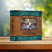 ティール（緑がかった色）+ブラウンフェイクレザーファミリースクラップブックアルバム