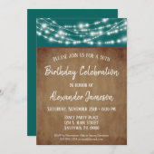 ティール(緑がかった色)ブラウンライトバースデーパーティー招待大人 招待状 (正面/裏面)