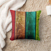ティール（緑がかった色）ブラウンレッド&グリーンストライプのアクセント枕 クッション (ブランケット)