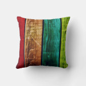 ティール（緑がかった色）ブラウンレッド&グリーンストライプのアクセント枕 クッション (裏面)