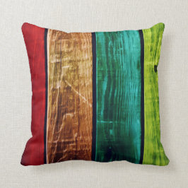 ティール（緑がかった色）ブラウンレッド&グリーンストライプのアクセント枕 クッション