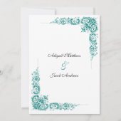 ティール(緑がかった色)ブラエレガントックアンドホワイト結婚式招待状 招待状 (裏面)