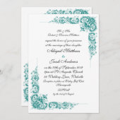 ティール(緑がかった色)ブラエレガントックアンドホワイト結婚式招待状 招待状 (正面/裏面)