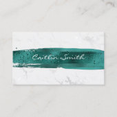 ティール（緑がかった色）ブラシストローク銀白色フォイル大理石 名刺 (正面)