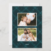 ティール（緑がかった色）ブラシ付きプレイドメリークリスマス3写真 シーズンカード (裏面)