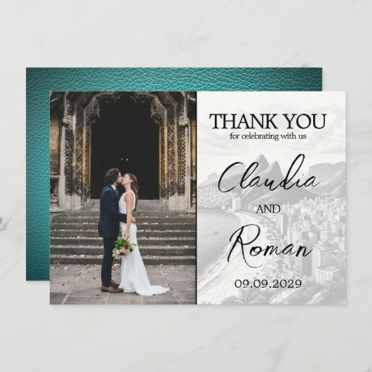 ティール(緑がかった色)ブラジル旅券 サンキューカード (正面/裏面)