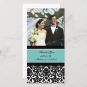 ティール（緑がかった色）ブラックお結婚礼の写真カード サンキューカード (正面/裏面)