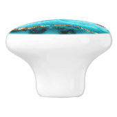 ティール（緑がかった色）、ブラックと金ゴールドアゲート、DIY名&モノグラム セラミックノブ (側面)