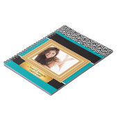 ティール（緑がかった色）ブラックと金ゴールドフォト卒業年表 ノートブック (左側)