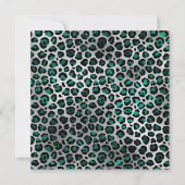 ティール(緑がかった色)ブラックアンドシルバーレオパードグラム50誕生日 招待状 (裏面)