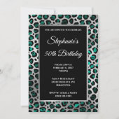 ティール(緑がかった色)ブラックアンドシルバーレオパードグラム50誕生日 招待状 (正面)