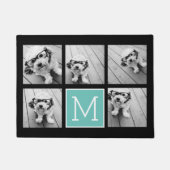 ティール(緑がかった色)&ブラックインスタグラム5フォトコラージモノグラム ドアマット (正面)