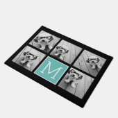 ティール(緑がかった色)&ブラックインスタグラム5フォトコラージモノグラム ドアマット (アングル)