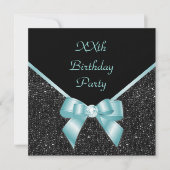 ティール（緑がかった色）&ブラックエレガンス誕生日招待状 招待状 (正面)