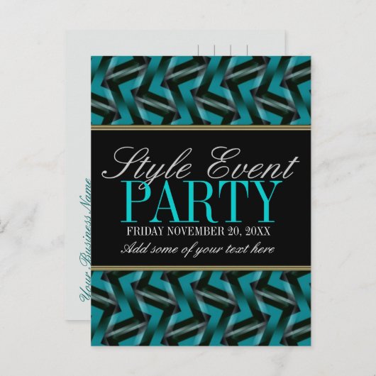 ティール（緑がかった色）ブラックオフィスパーティの招待状カード インビテーションポストカード (正面/裏面)