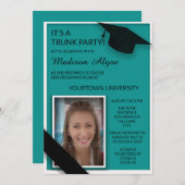 ティール(緑がかった色)ブラックカレッジトランクパーティードームシャワー写真 招待状 (正面/裏面)