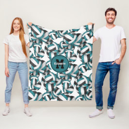 ティール（緑がかった色）ブラックガーリーバレーボールクラブカラー フリースブランケット