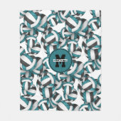 ティール(緑がかった色)ブラックガーリーバレーボールクラブカラー フリースブランケット (正面)