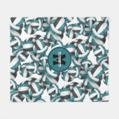 ティール(緑がかった色)ブラックガーリーバレーボールクラブカラー フリースブランケット (正面(横))