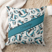 ティール（緑がかった色）ブラックガーリーバレーボール模様ネットアクセント クッション (ブランケット)