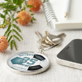 ティール(緑がかった色)ブラックガールズボーイズスポーツチーム名サッカー キーホルダー (側面)