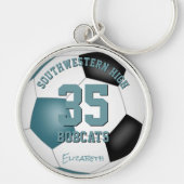 ティール(緑がかった色)ブラックガールズボーイズスポーツチーム名サッカー キーホルダー (正面)