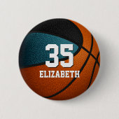 ティール(緑がかった色)ブラックガールズボーイズバスケットボールチームカラー 缶バッジ (正面)