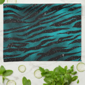 ティール（緑がかった色）&ブラックグラデーショングラムグリッタータイガーストライプズ キッチンタオル (折り畳み)