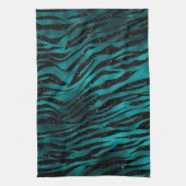 ティール（緑がかった色）&ブラックグラデーショングラムグリッタータイガーストライプズ キッチンタオル (縦)