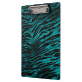 ティール（緑がかった色）&ブラックグラデーショングラムグリッタータイガーストライプズ クリップボード (左)