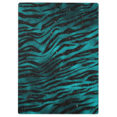 ティール（緑がかった色）&ブラックグラデーショングラムグリッタータイガーストライプズ クリップボード (裏面)