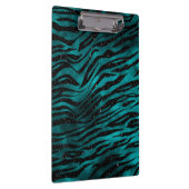 ティール（緑がかった色）&ブラックグラデーショングラムグリッタータイガーストライプズ クリップボード (右)