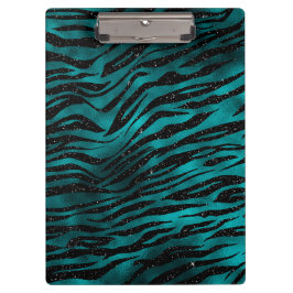 ティール（緑がかった色）&ブラックグラデーショングラムグリッタータイガーストライプズ クリップボード