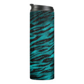 ティール(緑がかった色)&ブラックグラデーショングラムグリッタータイガーストライプズ タンブラー (回転右)