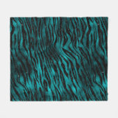 ティール（緑がかった色）&ブラックグラデーショングラムグリッタータイガーストライプズ フリースブランケット (正面(横))