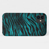 ティール(緑がかった色)&ブラックグラデーショングラムグリッタータイガーストライプズ Case-Mate iPhoneケース (裏面(横))