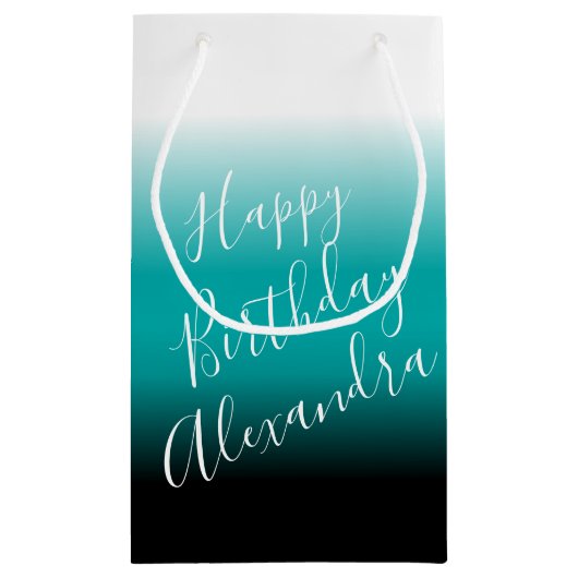 ティール（緑がかった色）ブラックグラデーション名前をカスタムする スモールペーパーバッグ (裏面)