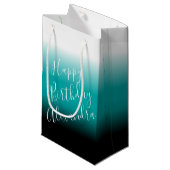 ティール（緑がかった色）ブラックグラデーション名前をカスタムする スモールペーパーバッグ (正面アングル)