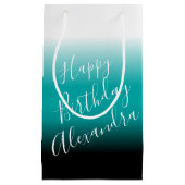 ティール（緑がかった色）ブラックグラデーション名前をカスタムする スモールペーパーバッグ (正面)