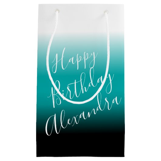 ティール（緑がかった色）ブラックグラデーション名前をカスタムする スモールペーパーバッグ (正面)