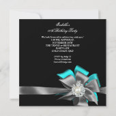 ティール(緑がかった色)ブラックグレーシルバーボウパールバースデーパーティー 招待状 (裏面)