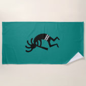 ティール（緑がかった色）&ブラックココペリデザイン ビーチタオル (正面)