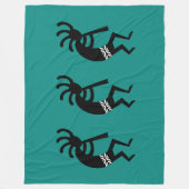 ティール（緑がかった色）&ブラックココペリ南西デザイン フリースブランケット (正面)