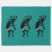 ティール（緑がかった色）&ブラックココペリ南西デザイン フリースブランケット (正面(横))