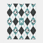 ティール（緑がかった色）ブラックサッカーチームのカラーパタアーガイルーン フリースブランケット (正面)